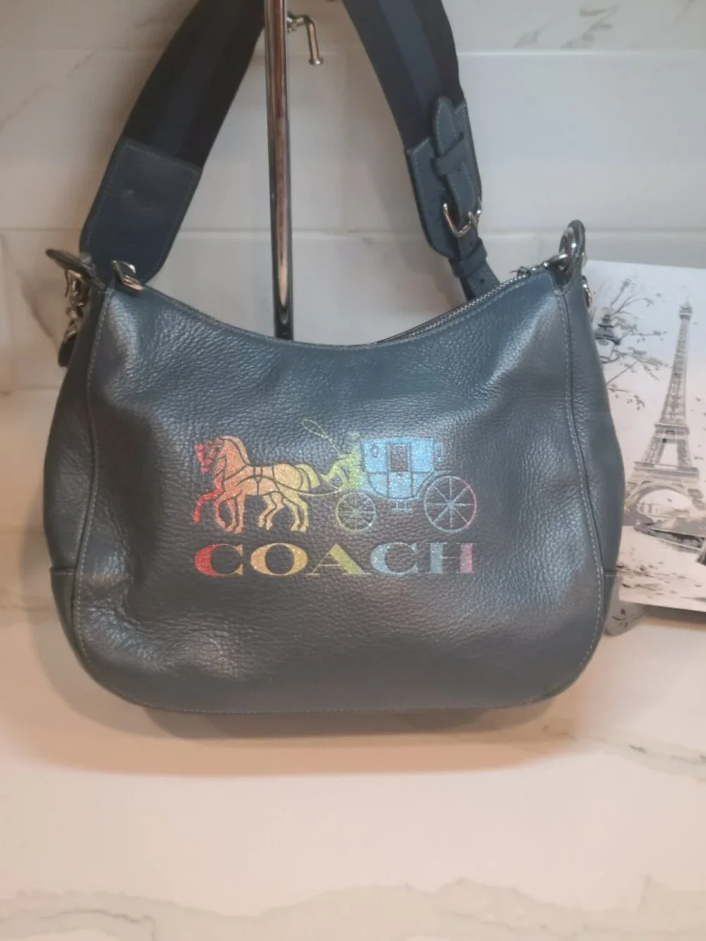 Coach F76766 Blue Leather Pride Rainbow Glitter JES Hobo Bag Pride GUC